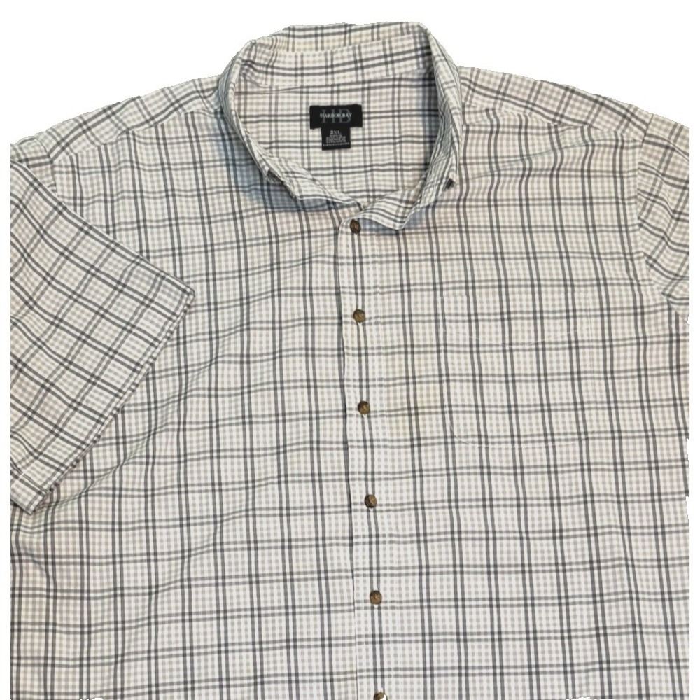 Harbor Bay Mens Shirt 2XL Plaid Button Down Short Sleeve Gray HB Casual Outdoor